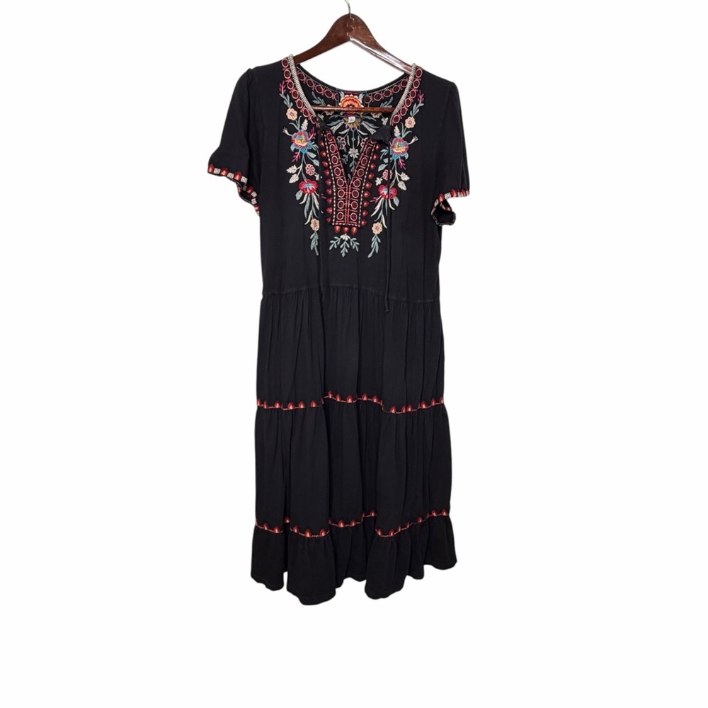 JOHNNY WAS LOS ANGELES NYA TIERED EMBROIDERED MIDI DRESS SIZE LARGE - Picture 2 of 7
